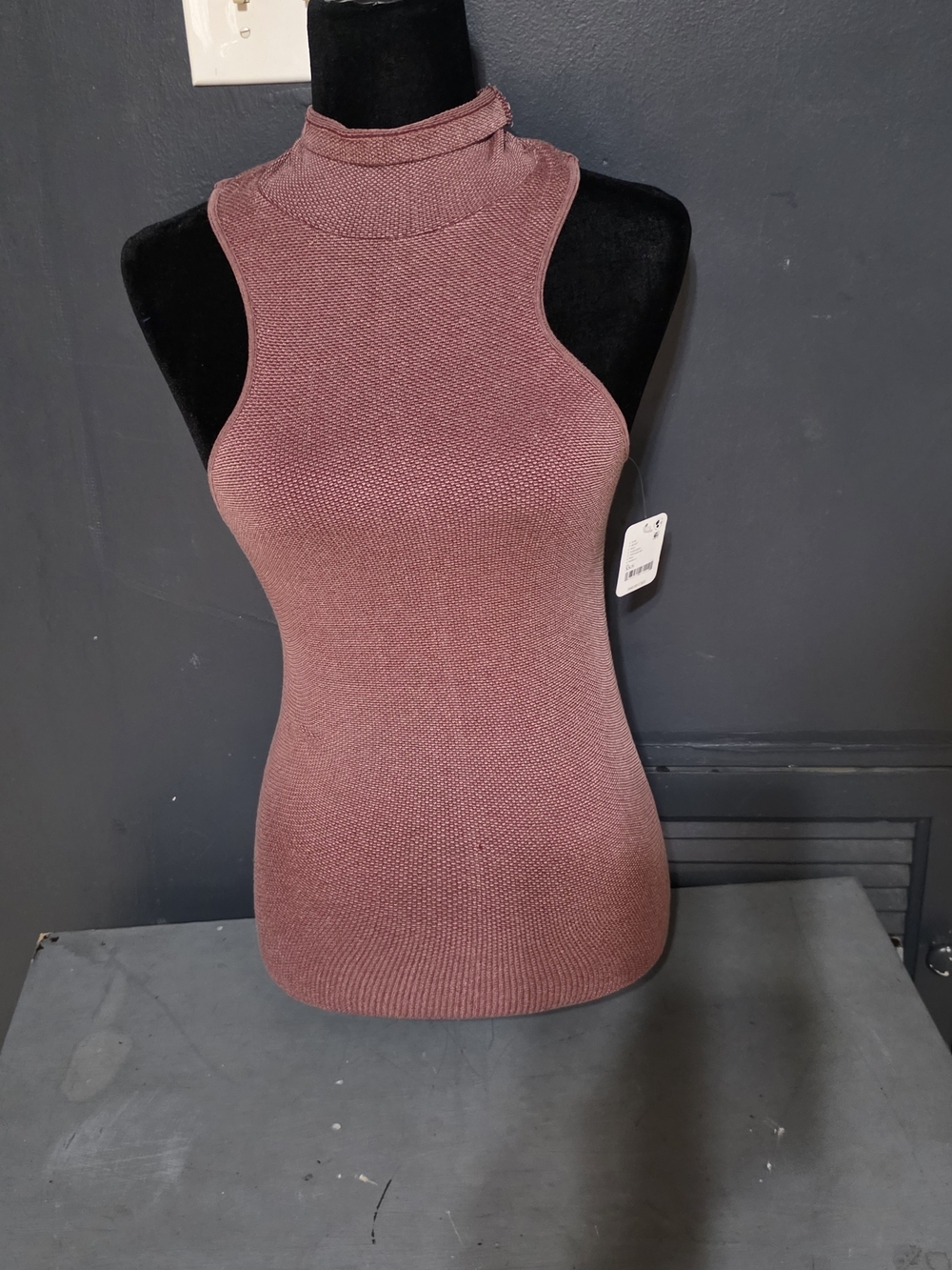 Free People Mauve Sleeveless Mock Neck Knit Tank